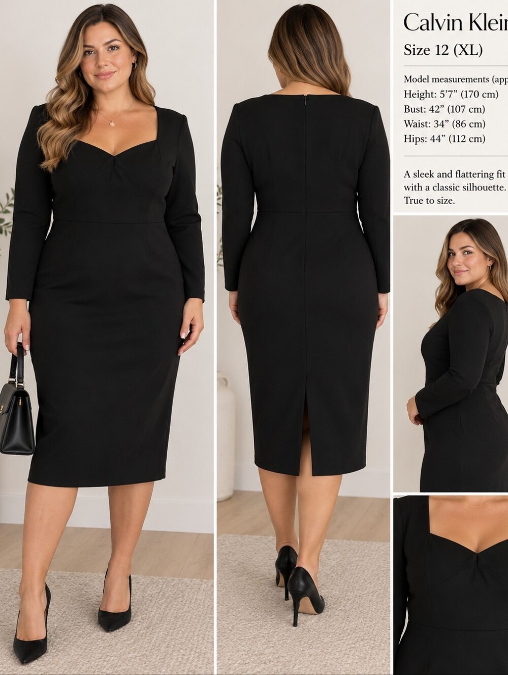Calvin Klein Black Long Sleeve Sheath Dress